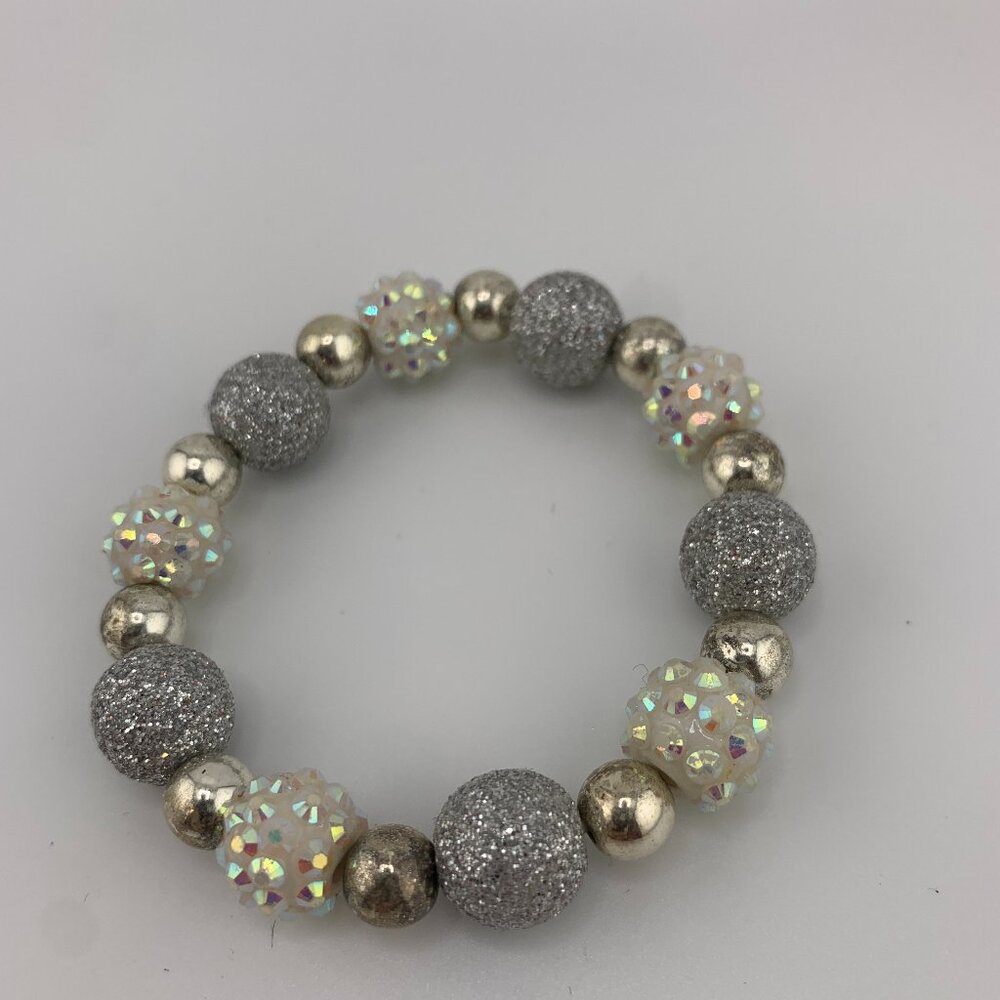Shimmering Silver & Iridescent Beaded Bracelet